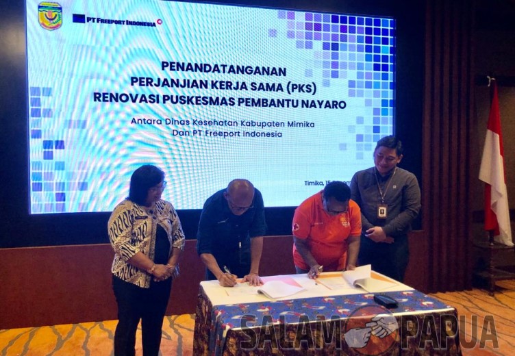 Tanda Tangan PKS Dengan Dinkes Mimika, PTFI Renovasi Pustu Di Nayaro Mimika Timur