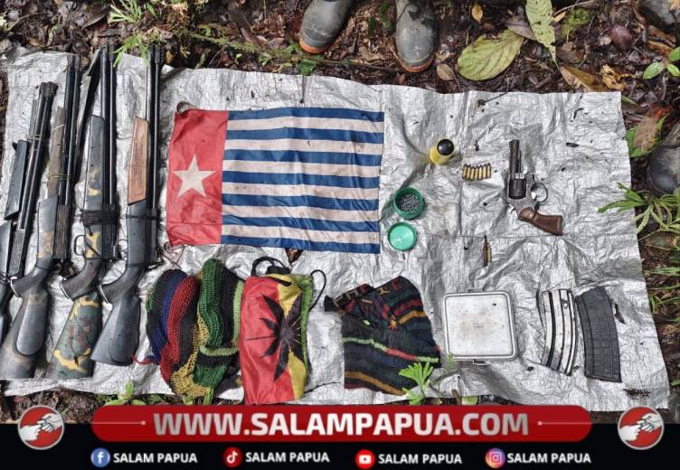 Tim Patroli Koops TNI Habema Amankan Senjata Api Di Markas OPM Wilayah Kalimin