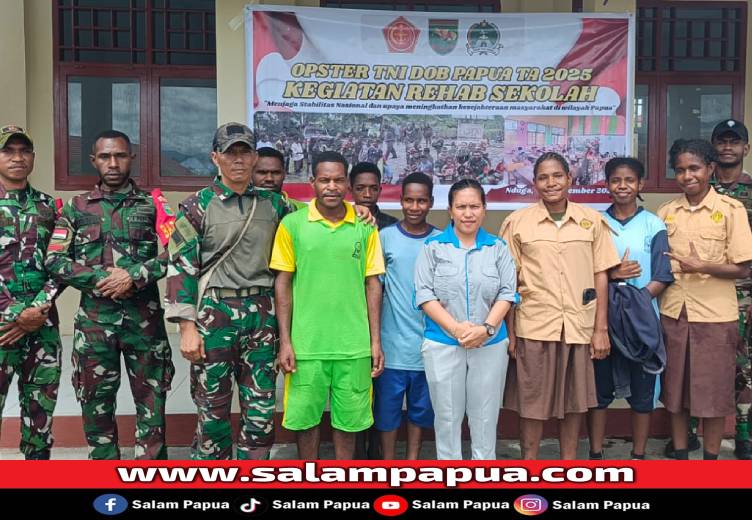Jelang HUT Ke-80 TNI, Kodim 1706/Nduga Renovasi Ruang UKS SMPN 1 Kenyam