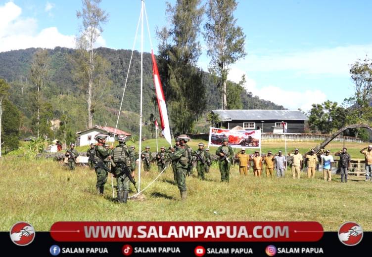 Menembus Keterisolasian Ugimba, Koops TNI Habema Kibarkan Merah Putih Di Kaki Gunung Cartenz
