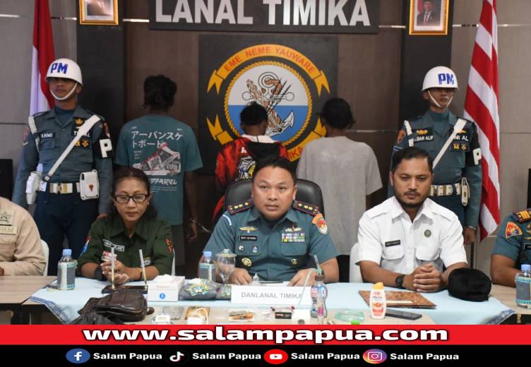 Terciduk Pesta Narkoba Di Atas Kapal, Lanal Timika Serahkan Tiga Tersangka Ke Polres