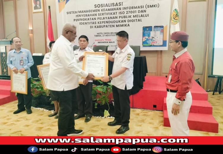Pertama Di Papua, Tiga OPD Pemkab Mimika Raih Sertifikat ISO/IEC 27001