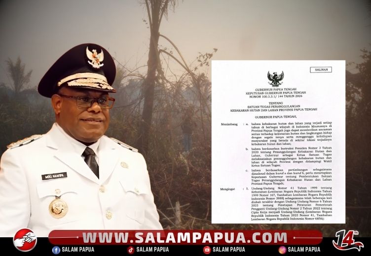Gubernur Papua Tengah Respon Cepat Dan Akan Pimpin Rakor Satgas Penanggulangan Karhutla