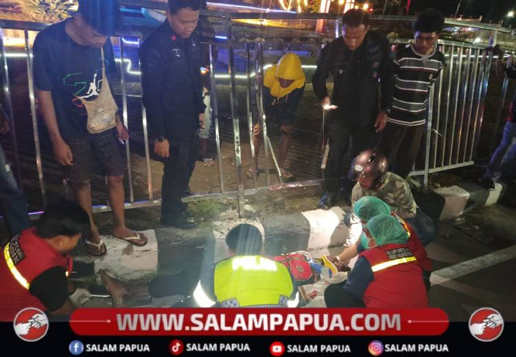 Diduga Balap, Seorang Pria Terkapar Tidak Sadarkan Diri Usai Menabrak Pagar Bundaran Petrosea