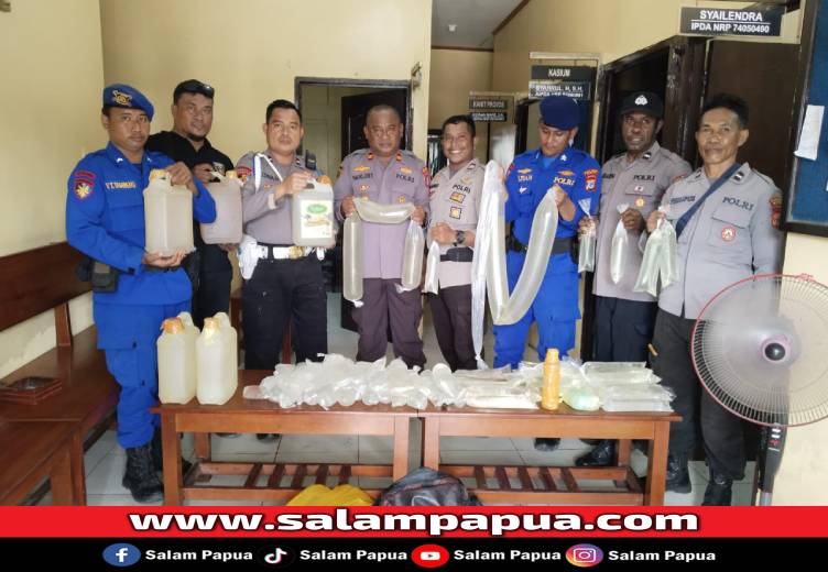 Polres Mimika Kembali Amankan Puluhan Liter Miras Dari Penumpang Kapal Di Poumako