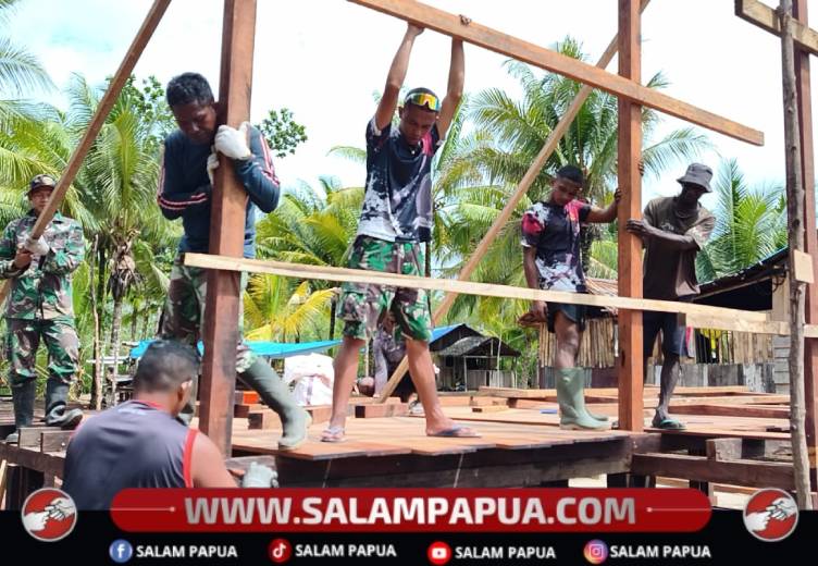 Gotong Royong Satgas TMMD Dan Warga, Rangka Rumah Niko Makare Mulai Terpasang